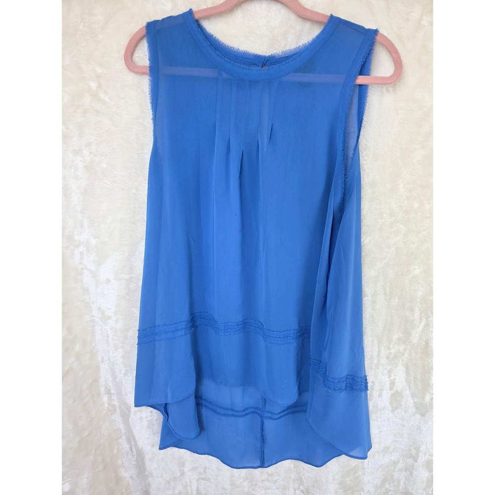 Nicole by Nicole Miller‎ Blue Pleated Sleeveless Blouse Raw Edge Trim Large